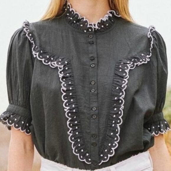 The Great. Tops - The Great Scallop Cedar Top Linen